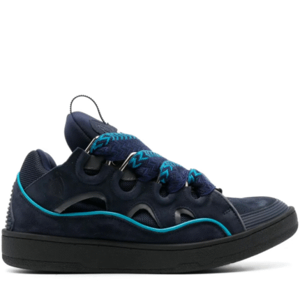 Lanvin Curb Suede and Leather Sneakers in Navy
